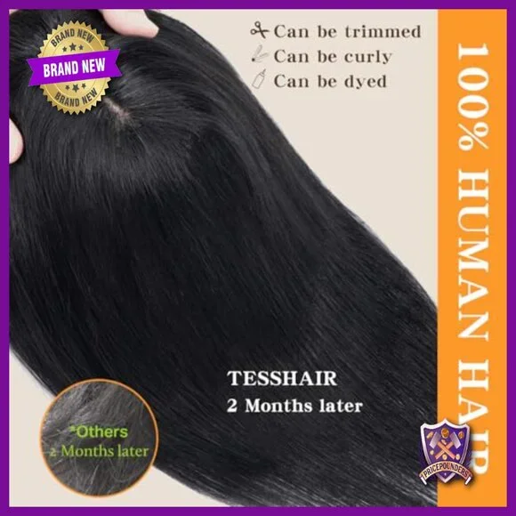 Human Hair Topper 8 Inch 150% Density Silk Base No Tangle Smooth - Picture 4 of 6